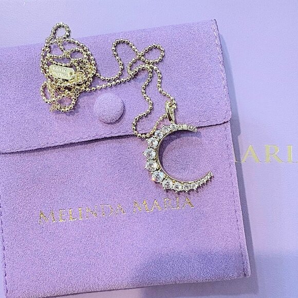 Melinda Maria The Callisto Moon Necklace in Gold and White Diamondettes - Picture 6 of 6